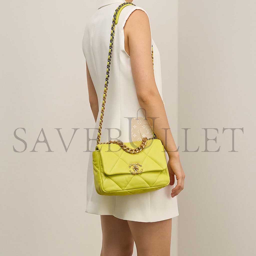 CHANEL 19 FLAP BAG LAMB LIME YELLOW AS1160 (26*16*9cm)